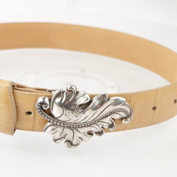 Vintage Brighton Women's Belt Size S Small Tan Beige Croc Leather Leaf Buckle - Picture 3 of 12